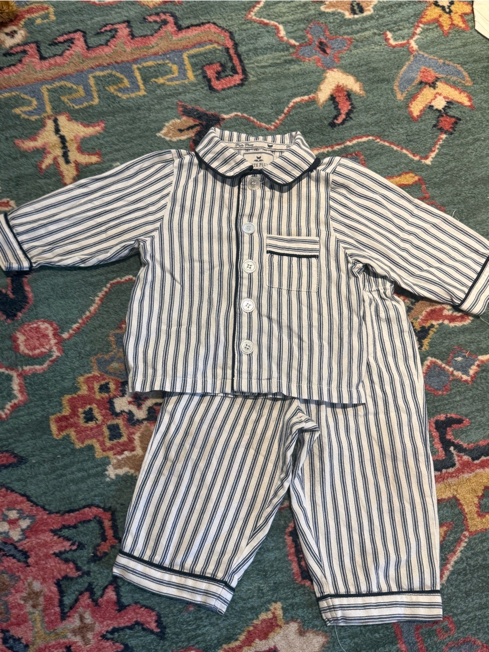 Petite Plume Striped Blue & White Boys Pajama Set - Classic Button-Front